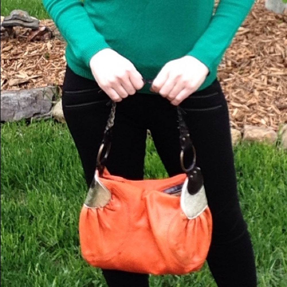 orange leather GIANNI BINI hobo bag (E8)